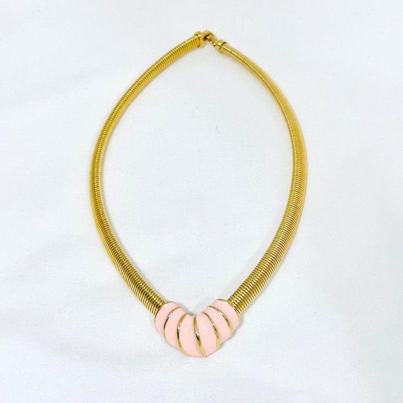 Vintage '80s Pink Enamel and Goldtone Necklace - Picture 4 of 6